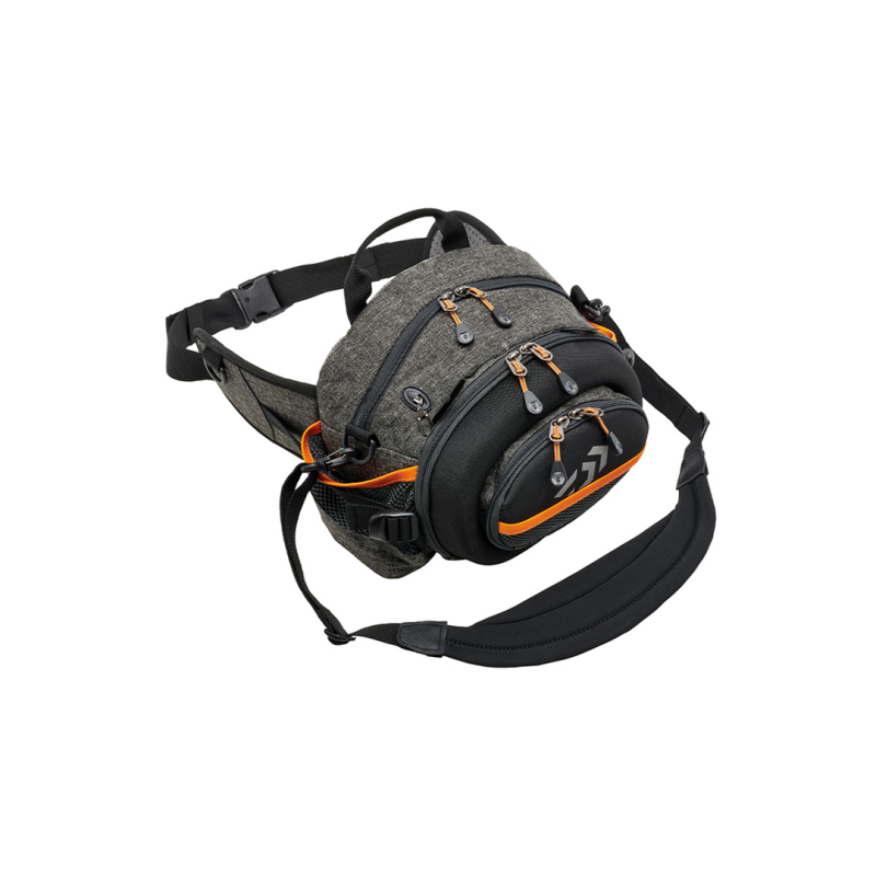 DAIWA BALIKÇI ÇANTASI GRİ TURUNCU BEL VE OMUZ ASKILI 30*22*18 - 1